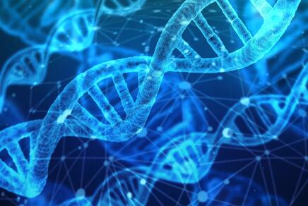 Mehrere DNA-Stränge in leuchtendem Blau